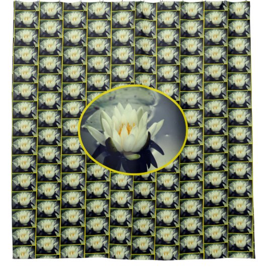 蓮の水百合花模様 シャワーカーテン (正面)