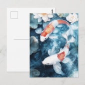 蓮の池で渦巻く白とオレンジの鯉の魚 ポストカード (正面/裏面)