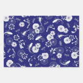 蓮の池コイの青と白の魚の文様 ラッピングペーパーシート (正面3)