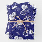 蓮の池コイの青と白の魚の文様 ラッピングペーパーシート (インサイチュ)