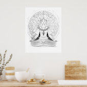 蓮の立場のヨガの女性 ポスター (キッチン)