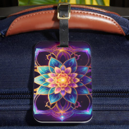 蓮の紋章 - 鮮やかな幾何学模様の花の抽象画 ラゲッジタグ