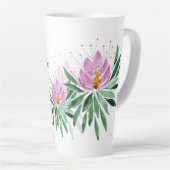 蓮の花が咲くライラックバイオレット水彩 カフェラテマグ (右アングル)