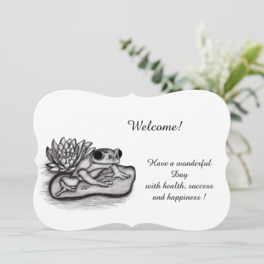 蓮の花でフロギーあなたのテキストを追加 招待状 (スタンド正面)