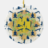 蓮の花でヨガポーズするスケッチ セラミックオーナメント (裏面)