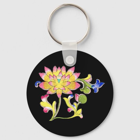 蓮の花とつる植物 キーホルダー (正面)