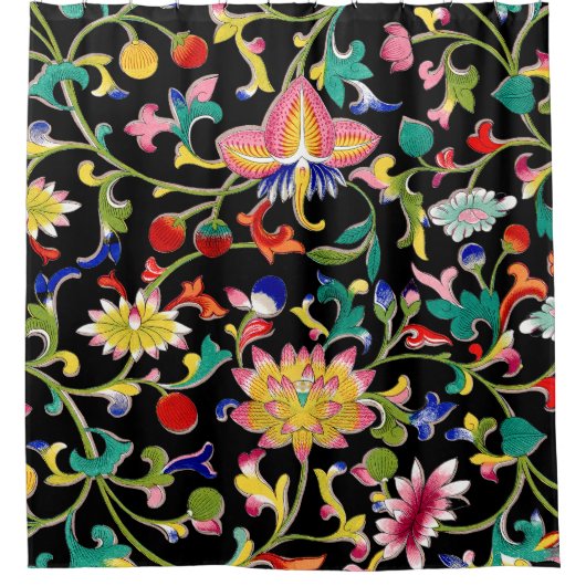 蓮の花とつる植物 シャワーカーテン (正面)