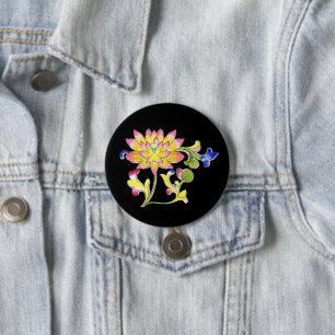 蓮の花とつる植物 缶バッジ