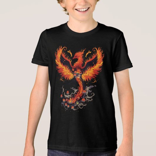蓮の花とともに昇る炎の鳳凰 トライブレンドTシャツ (正面)