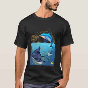 蓮の花とイルカとエイ Tシャツ