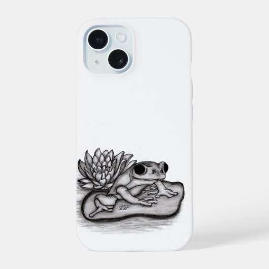 蓮の花とカエル iPhone 15ケース (裏面)