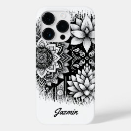蓮の花とマンダラの白黒 Case-Mate iPhone 14 PROケース