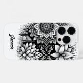 蓮の花とマンダラの白黒 Case-Mate iPhoneケース (裏面 (横))