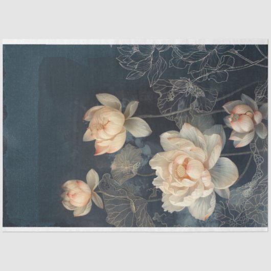 蓮の花とミッドナイトブルー，混合メディアエフェクト 薄葉紙 (正面)