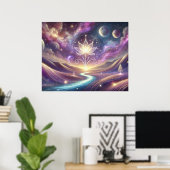 蓮の花と宇宙の空と流れる川 ポスター (ホームオフィス)