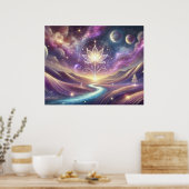 蓮の花と宇宙の空と流れる川 ポスター (キッチン)