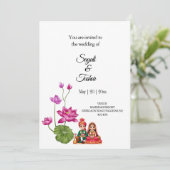 蓮の花と新郎新婦 招待状 (スタンド正面)