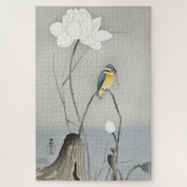蓮の花と翡翠の鳥の図 ジグソーパズル