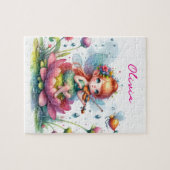 蓮の花にバイオリンを弾いたかわいいアニメの少女 ジグソーパズル (横)