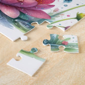 蓮の花にバイオリンを弾いたかわいいアニメの少女 ジグソーパズル (側面)