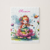 蓮の花にバイオリンを弾いたかわいいアニメの少女 ジグソーパズル (縦)