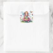 蓮の花にバイオリンを弾いたかわいいアニメの少女 スクエアシール (バッグ)