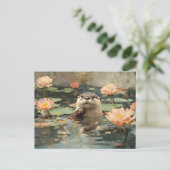 蓮の花のオッタ絵を描ー ポストカード (スタンド正面)