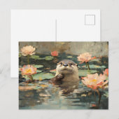 蓮の花のオッタ絵を描ー ポストカード (正面/裏面)