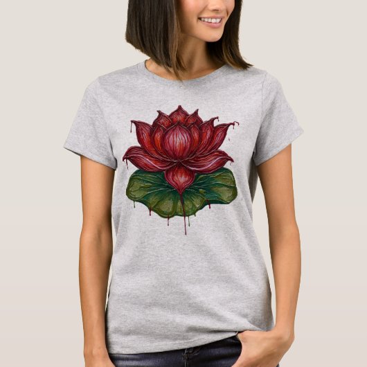 蓮の花のクレヨンスタイル 女性用 Tシャツ (正面)
