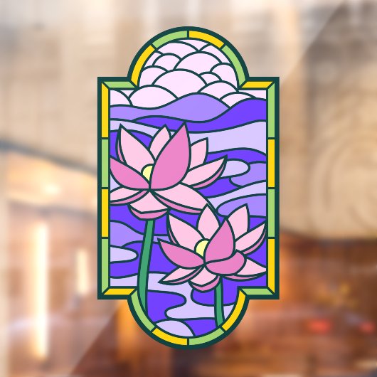 蓮の花のステンドグラス プライバシー ウィンドウサイン (シート2)