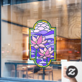 蓮の花のステンドグラス プライバシー ウィンドウサイン (カフェ窓)