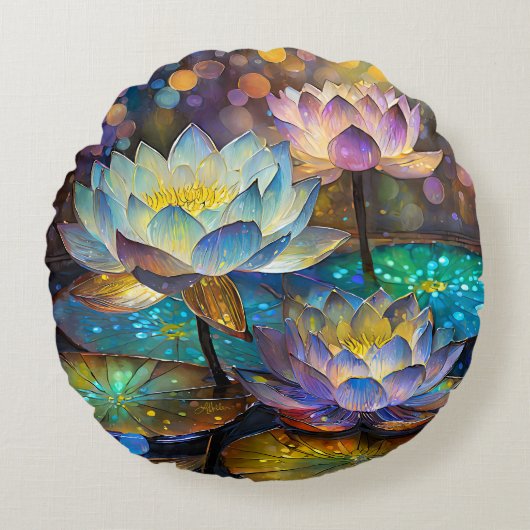 蓮の花のトリオ ラウンドクッション (正面)
