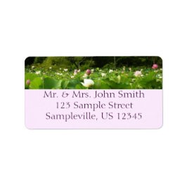 蓮の花のフィールド夏の庭 ラベル