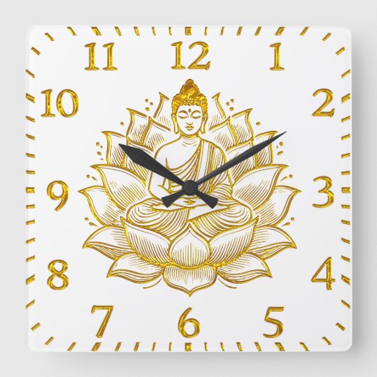 蓮の花の上の仏。 スクエア壁時計 (正面)