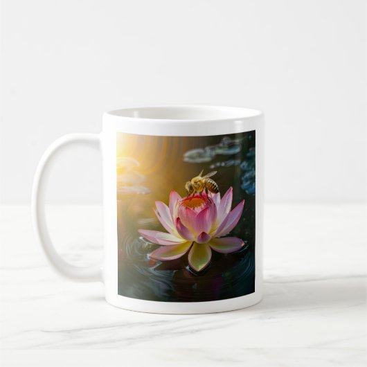 蓮の花の上の蜂 コーヒーマグカップ (左)