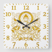 蓮の花の中の仏 スクエア壁時計 (正面)