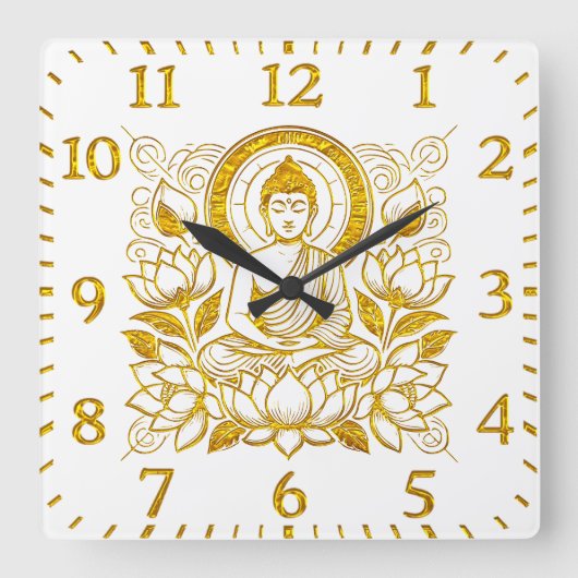 蓮の花の中の仏 スクエア壁時計 (正面)