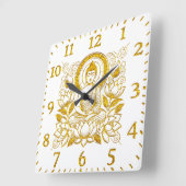 蓮の花の中の仏 スクエア壁時計 (傾斜)