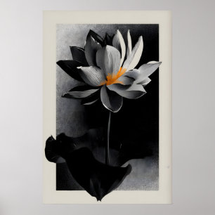 蓮の花の壁アート鮮やかなコントラストのボタニカルアート ポスター