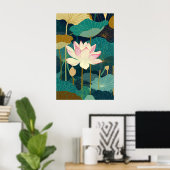 蓮の花の壁画プリント 植物 緑茶色 ポスター (ホームオフィス)