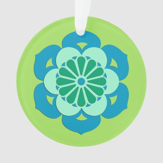 蓮の花の曼荼羅、ライムグリーンと淡い青 オーナメント (正面)