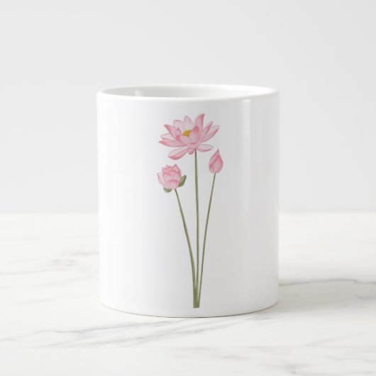 蓮の花の植物画コーヒーマグ ジャンボコーヒーマグカップ (正面)