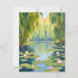 蓮の花の池 | 緑の水彩画の自然 サンキューカード
