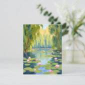 蓮の花の池 | 緑の水彩画の自然 サンキューカード (スタンド正面)