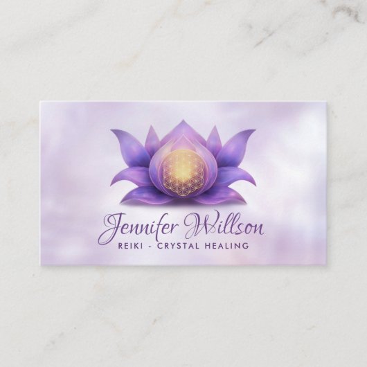 蓮の花の生命の花 – バイオレットパステル 名刺 (正面)