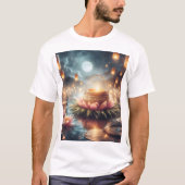 蓮の花の籠を持つ浮いている花 Tシャツ (正面)