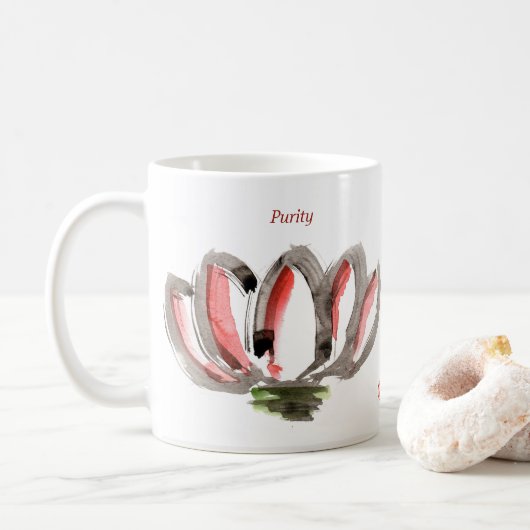 蓮の花の純粋さデザインの陶器マグカップ コーヒーマグカップ (ドーナツ)