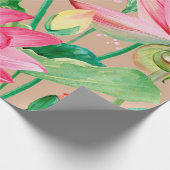 蓮の花の継ぎ目のないパターン。水色の植物体 ラッピングペーパー (角)