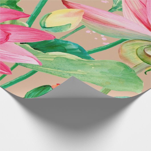 蓮の花の継ぎ目のないパターン。水色の植物体 ラッピングペーパー (角)