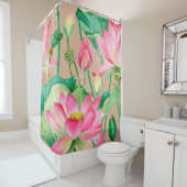 蓮の花の継ぎ目のない模様。水彩植物 シャワーカーテン (インサイチュ)